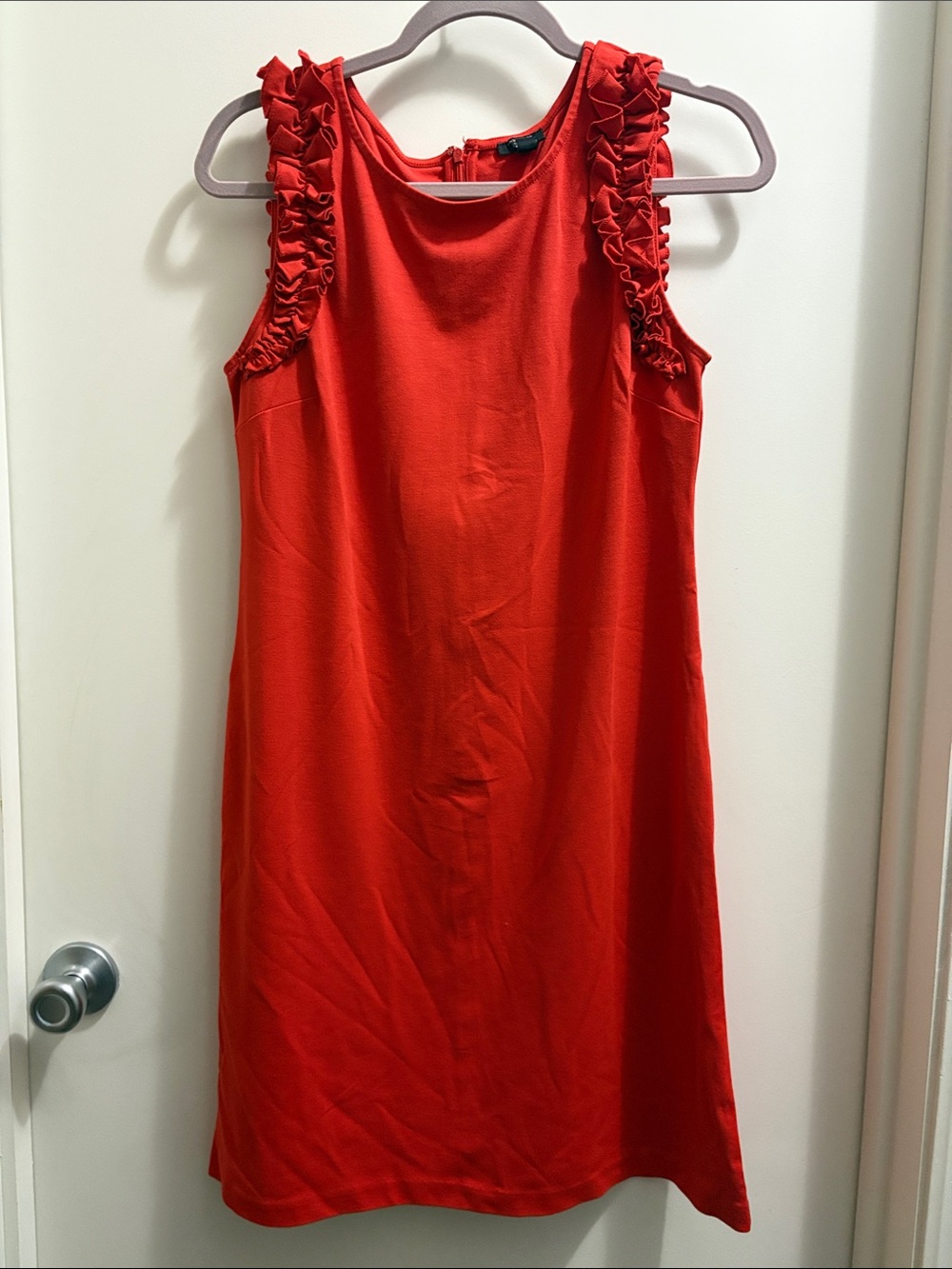 Ann Taylor Red Ruffle-Shoulder Shift Dress